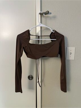 SHEIN Brown Square Neck Long Sleeve Crop Top Size Small